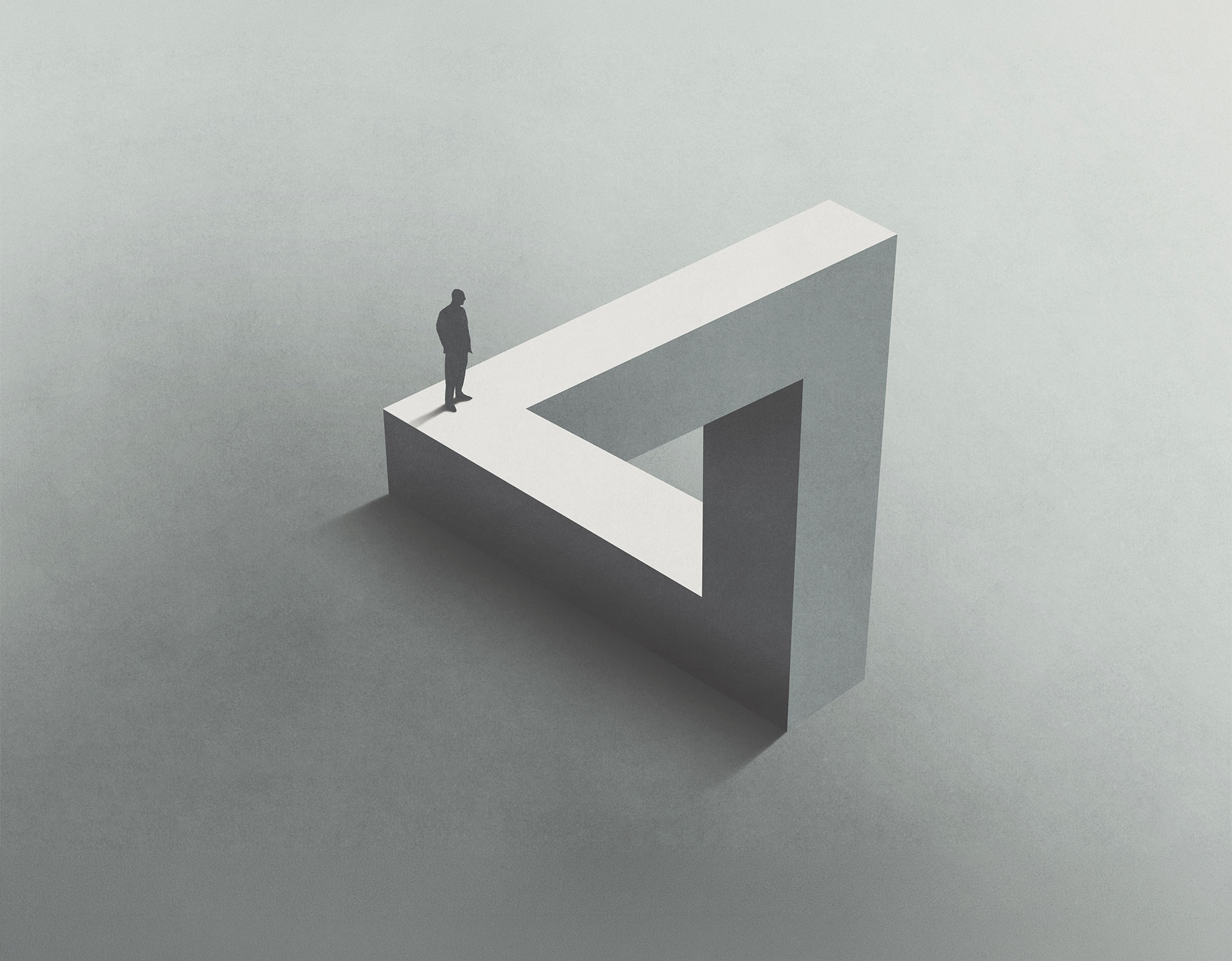 Illustration of man walking on Penrose triangle