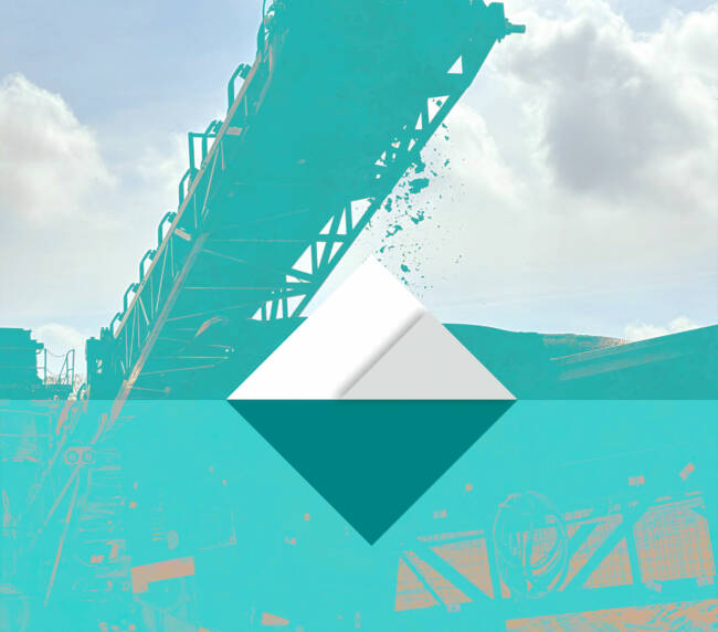 Triangulus-Vintage Contemporary Art Poster Design overlaid atop aggregate machine on construction site