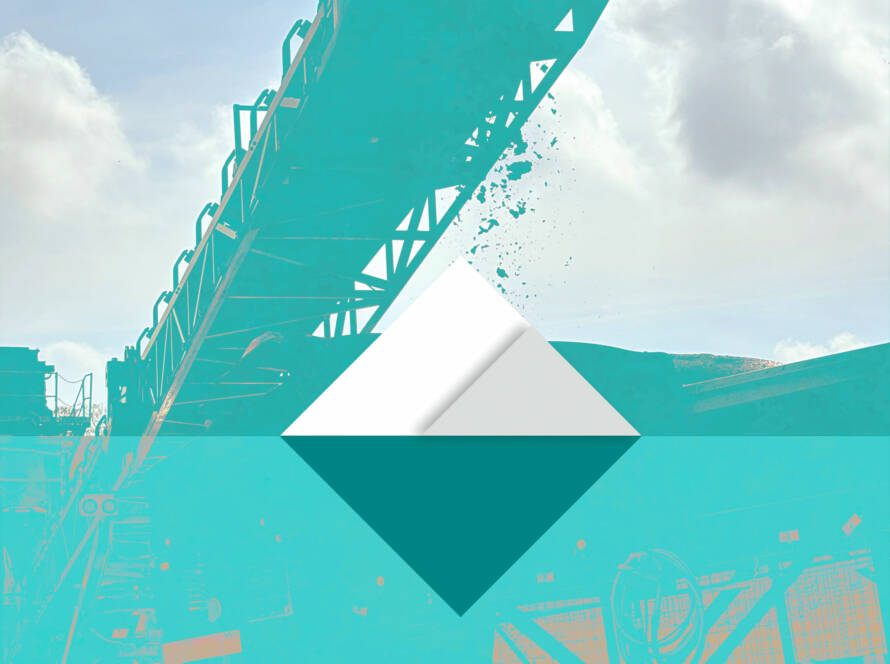 Triangulus-Vintage Contemporary Art Poster Design overlaid atop aggregate machine on construction site