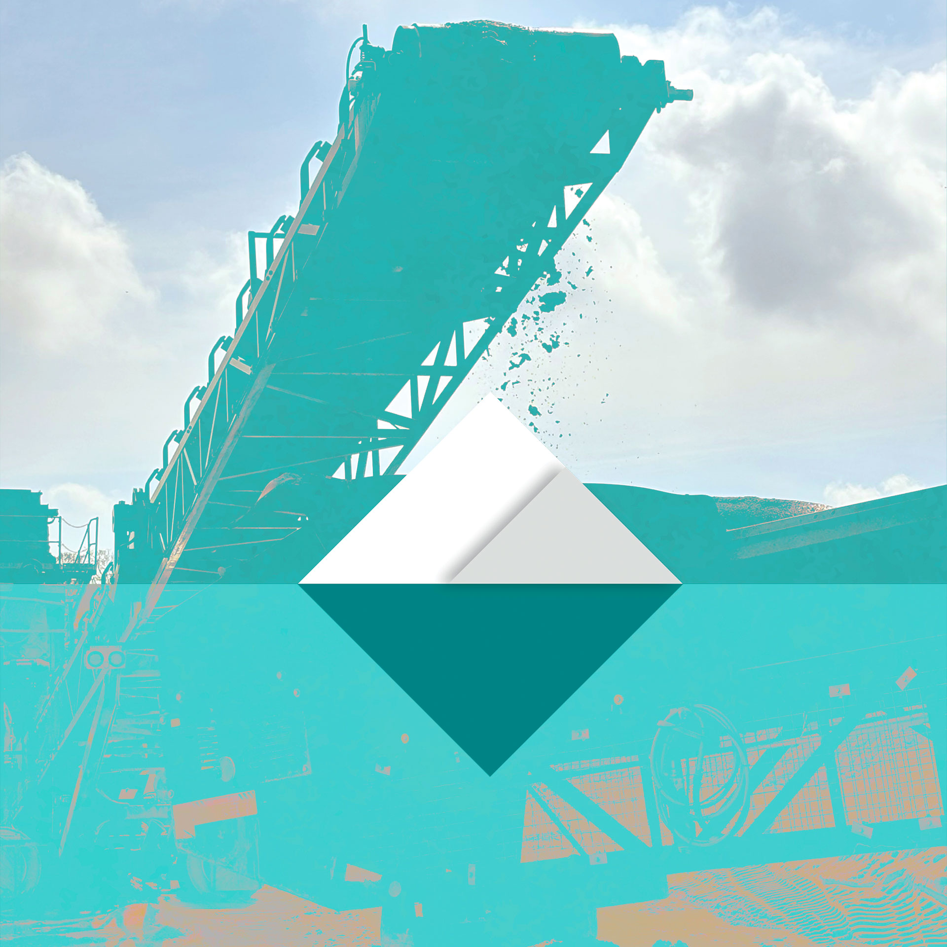 Triangulus-Vintage Contemporary Art Poster Design overlaid atop aggregate machine on construction site