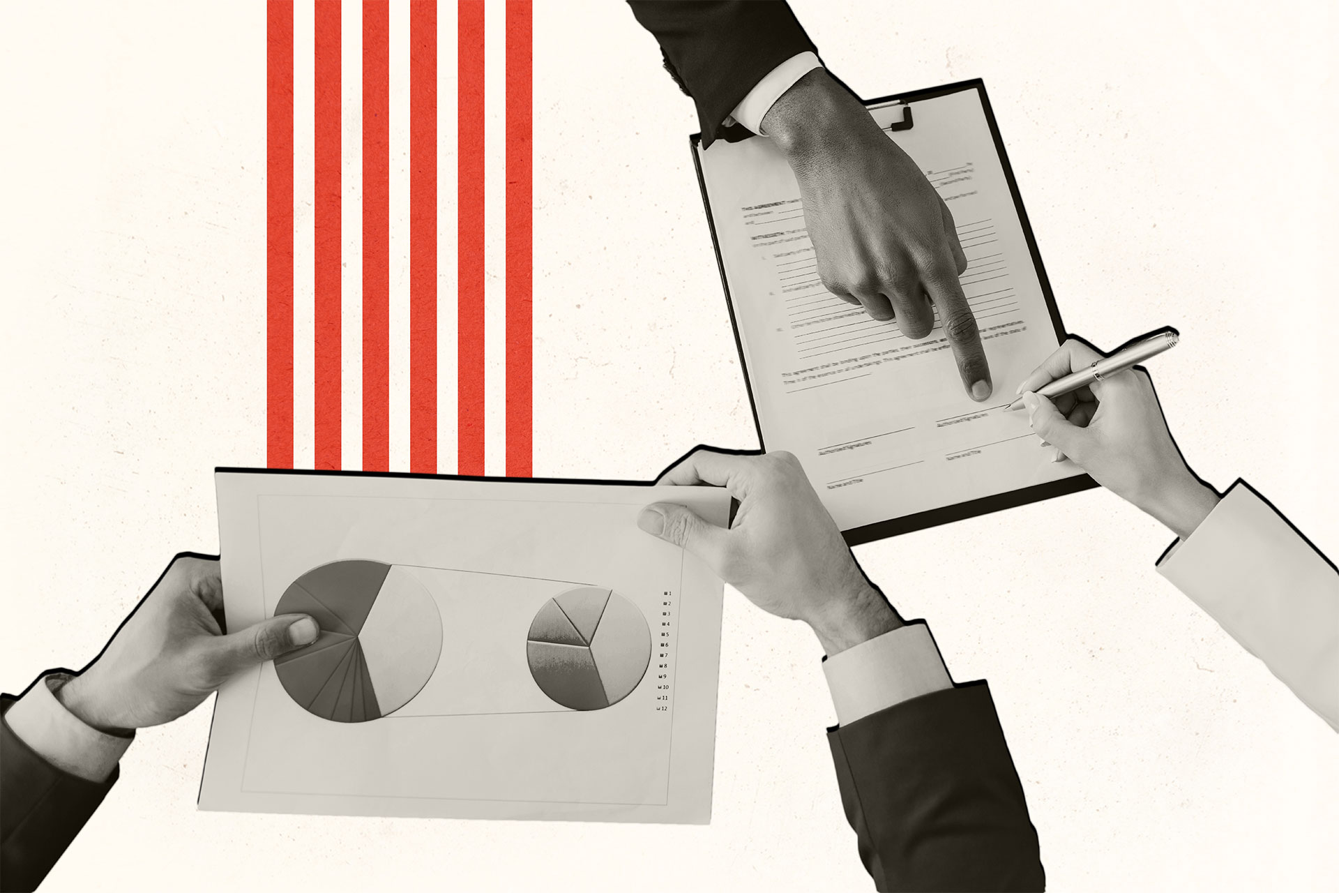 collage of business people hands and documents