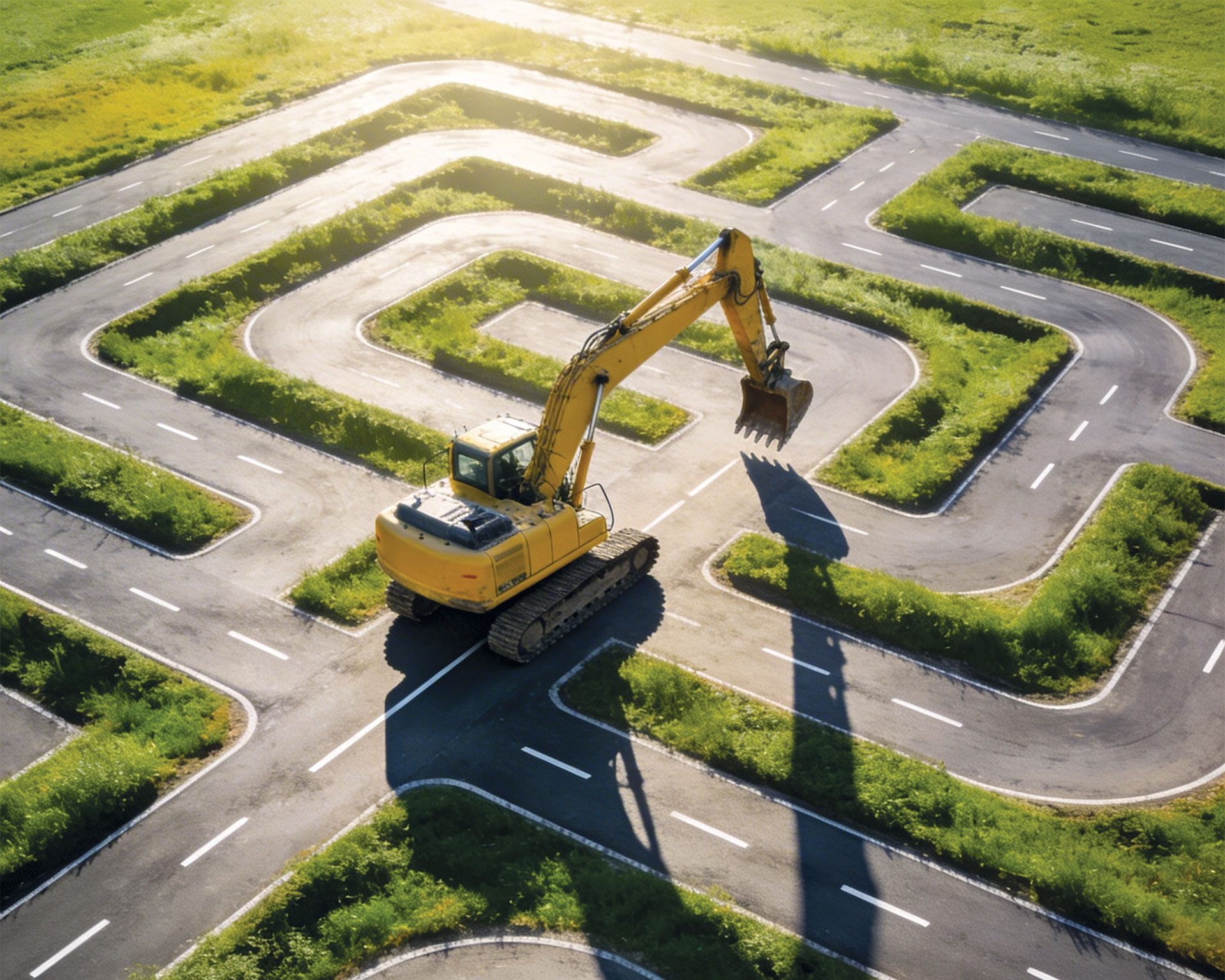Excavator in a road maze